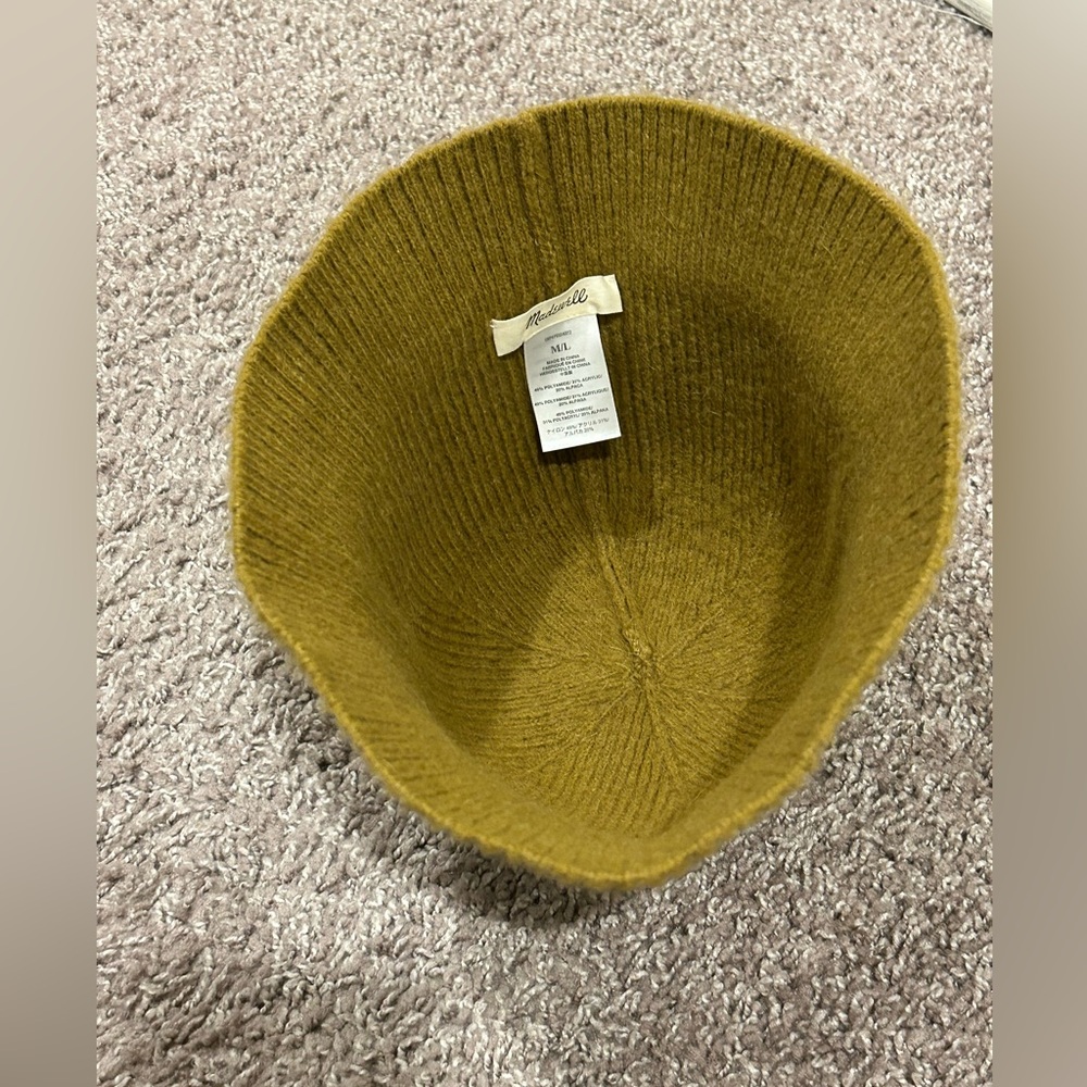 Madewell Fuzzy-Knit Bucket Hat in Spiced Olive , size M/L - Picture 6 of 7